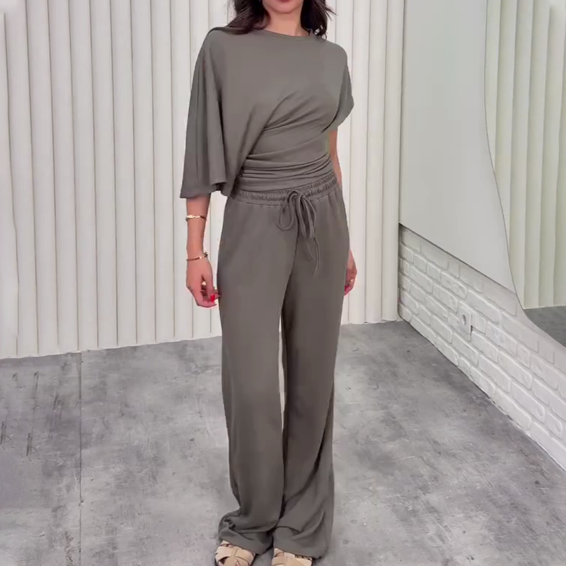 Elvira| Ensemble asymétrique à deux pièces avec top et pantalon pour femmes