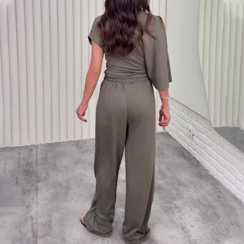 Elvira| Ensemble asymétrique à deux pièces avec top et pantalon pour femmes
