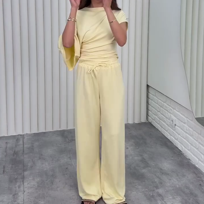 Elvira| Ensemble asymétrique à deux pièces avec top et pantalon pour femmes