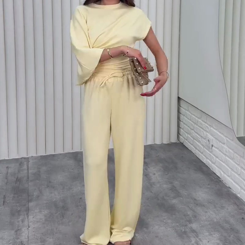 Elvira| Ensemble asymétrique à deux pièces avec top et pantalon pour femmes