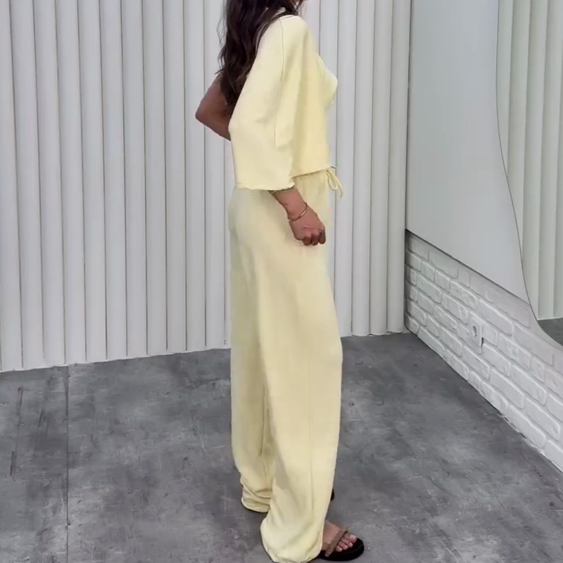 Elvira| Ensemble asymétrique à deux pièces avec top et pantalon pour femmes