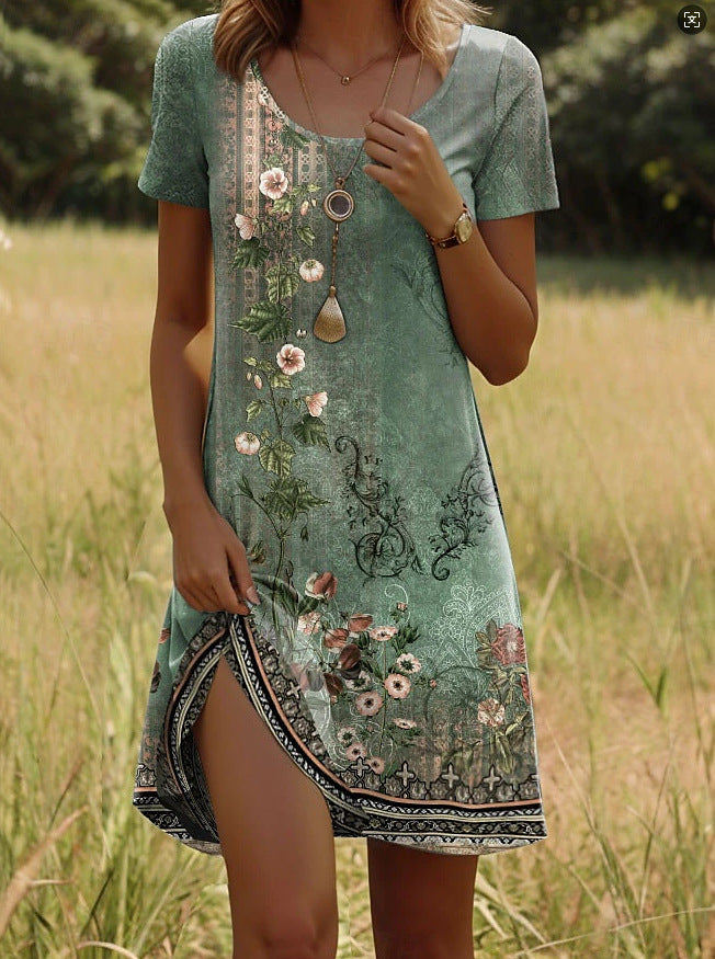 Michelle| Robe à imprimé et à manches courtes