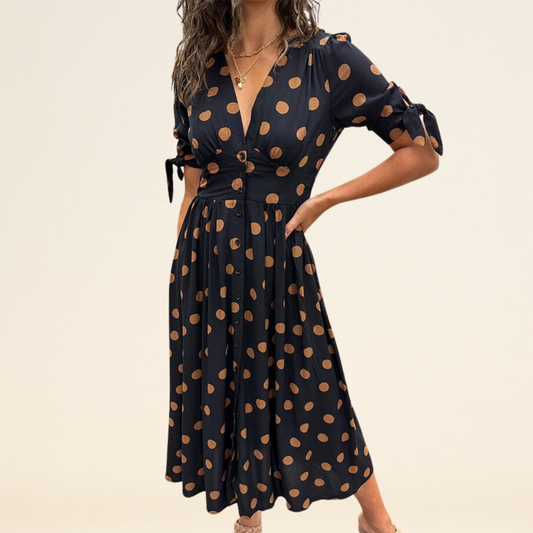 Fania – Robe à Pois et Décolleté en V