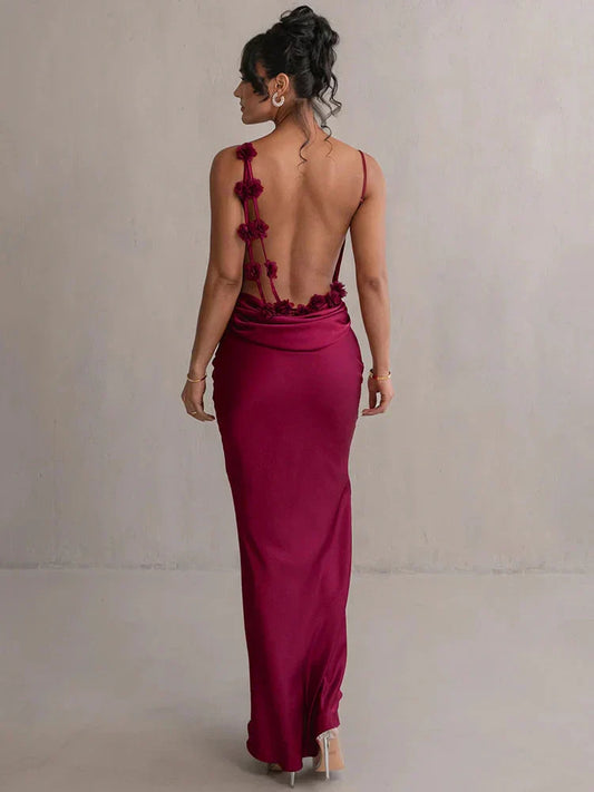 Cassiane - Robe en satin avec fleurs
